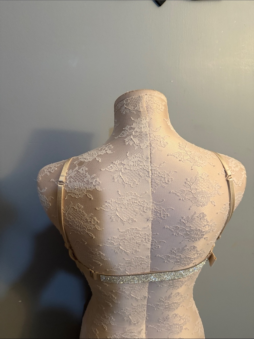 Victoria's Secret  Beige Padded Plunge Bra with Rhinestone Trim